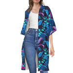 Turquoise Hawaii Tropical Pattern Print Open Front Beach Cover Up