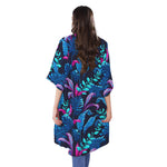 Turquoise Hawaii Tropical Pattern Print Open Front Beach Cover Up