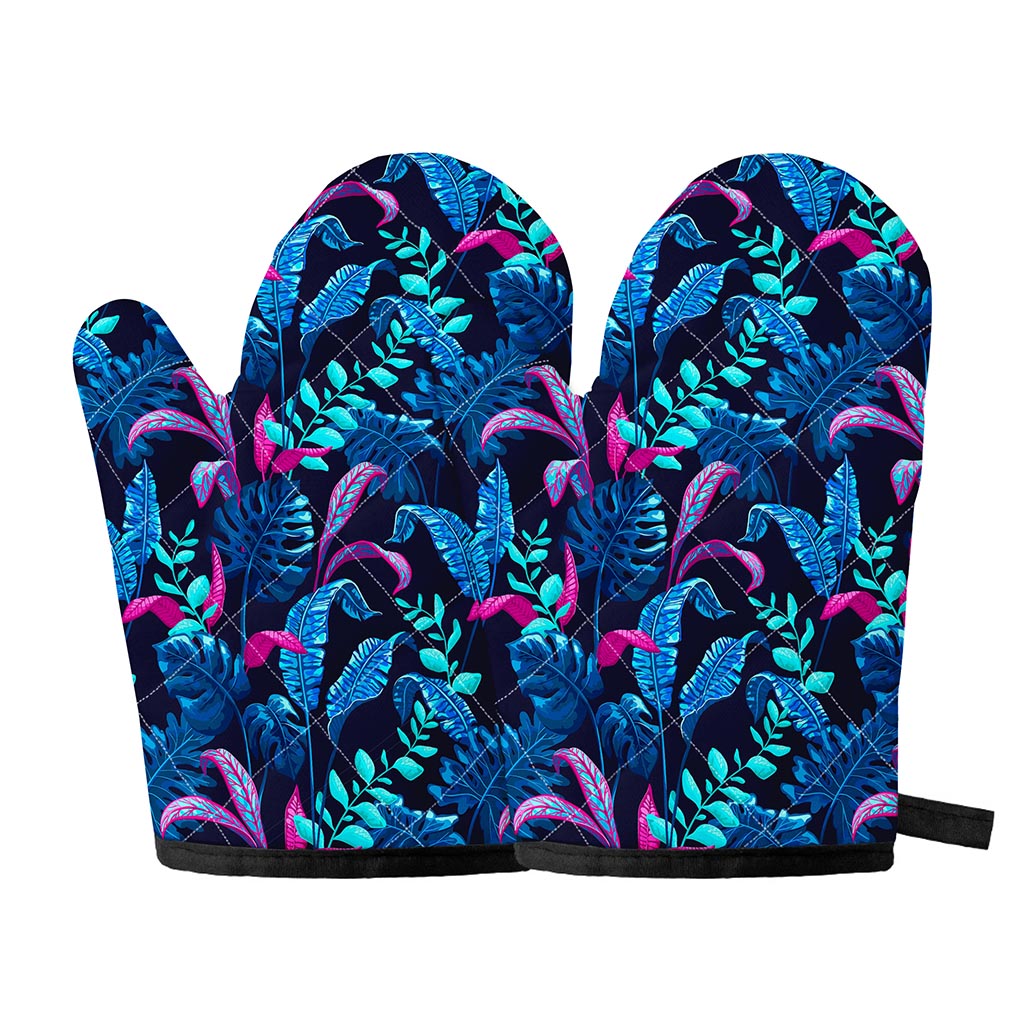 Turquoise Hawaii Tropical Pattern Print Oven Mitts