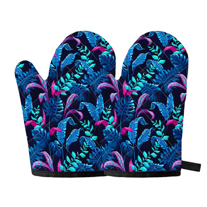 Turquoise Hawaii Tropical Pattern Print Oven Mitts