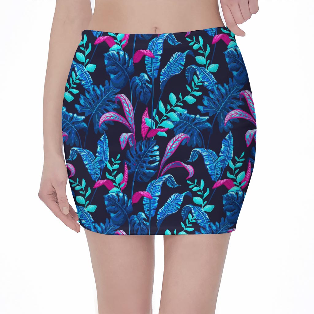 Turquoise Hawaii Tropical Pattern Print Pencil Mini Skirt