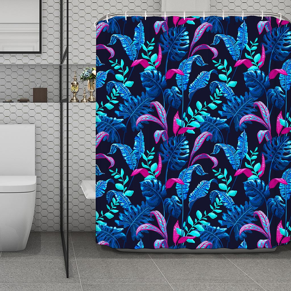Turquoise Hawaii Tropical Pattern Print Polyester Shower Curtain