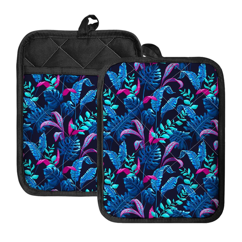 Turquoise Hawaii Tropical Pattern Print Pot Holders With Pocket