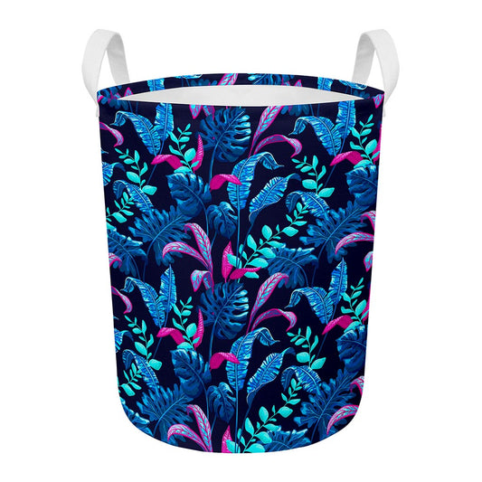 Turquoise Hawaii Tropical Pattern Print Round Laundry Basket