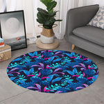 Turquoise Hawaii Tropical Pattern Print Round Rug