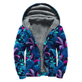 Turquoise Hawaii Tropical Pattern Print Sherpa Lined Zip Up Hoodie
