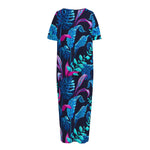 Turquoise Hawaii Tropical Pattern Print Short Sleeve Long Nightdress
