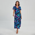 Turquoise Hawaii Tropical Pattern Print Short Sleeve Maxi Dress