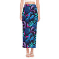 Turquoise Hawaii Tropical Pattern Print Side Slit Maxi Skirt