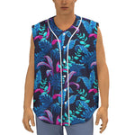 Turquoise Hawaii Tropical Pattern Print Sleeveless Baseball Jersey