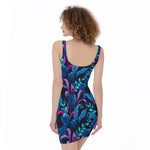 Turquoise Hawaii Tropical Pattern Print Sleeveless Bodycon Dress