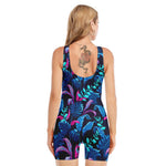 Turquoise Hawaii Tropical Pattern Print Sleeveless One Piece Swimsuit