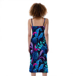 Turquoise Hawaii Tropical Pattern Print Slim Fit Midi Cami Dress