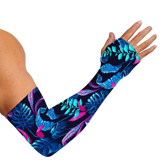 Turquoise Hawaii Tropical Pattern Print Sun Protection Arm Sleeves