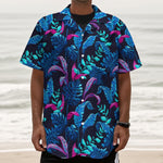 Turquoise Hawaii Tropical Pattern Print Textured Short Sleeve Shirt