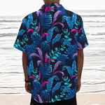 Turquoise Hawaii Tropical Pattern Print Textured Short Sleeve Shirt