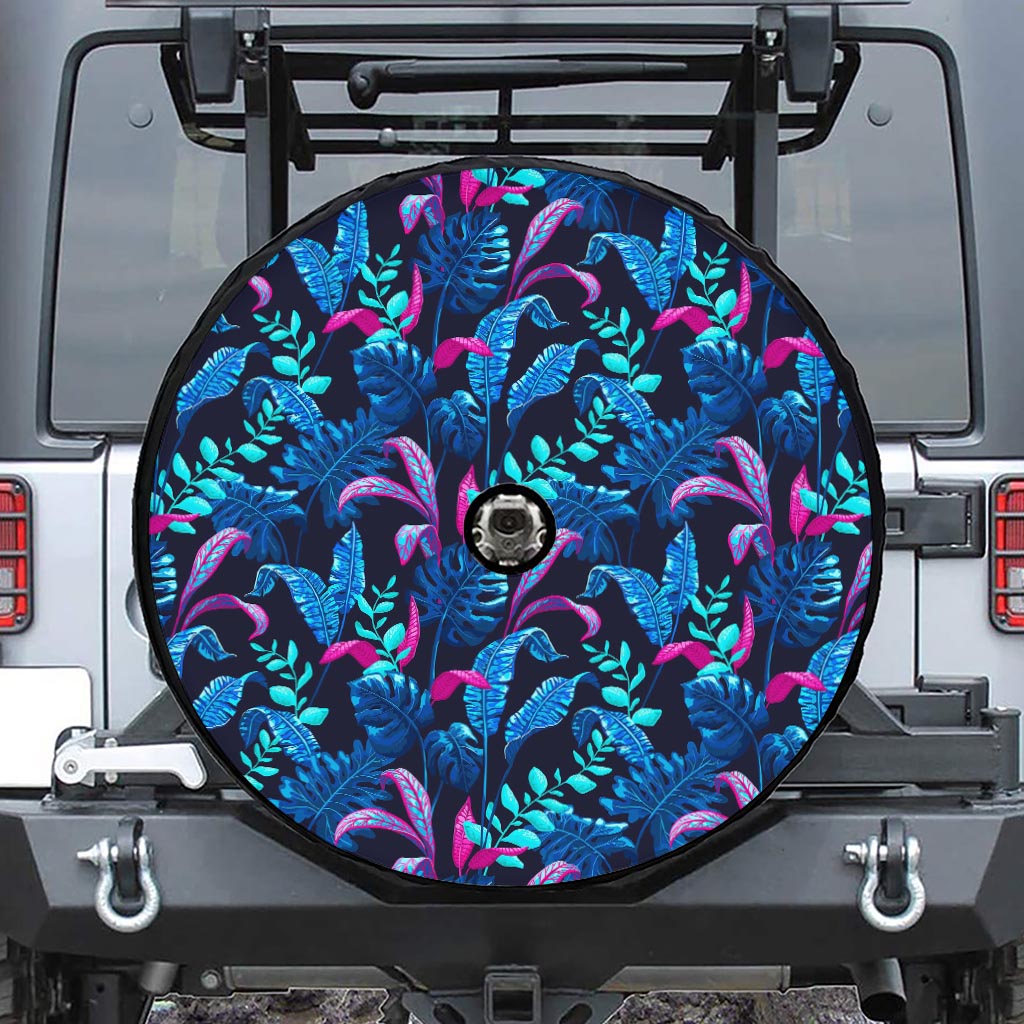 Turquoise Hawaii Tropical Pattern Print Tire Cover With Camera Hole