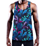 Turquoise Hawaii Tropical Pattern Print Training Tank Top
