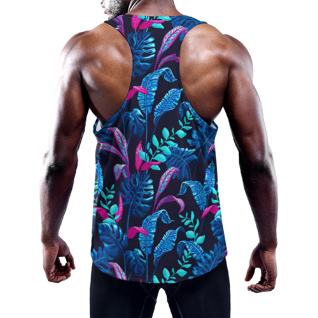 Turquoise Hawaii Tropical Pattern Print Training Tank Top