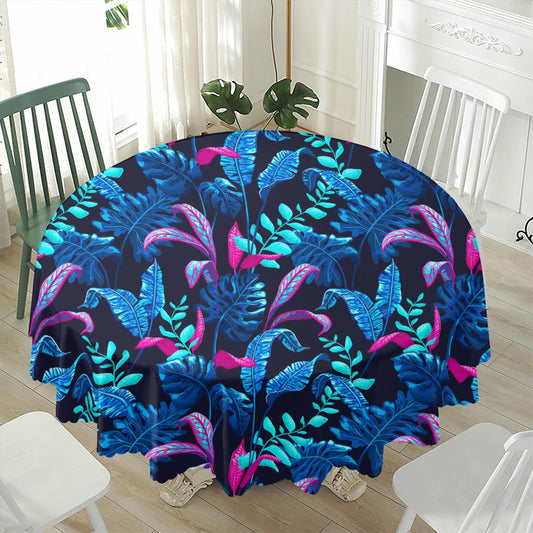 Turquoise Hawaii Tropical Pattern Print Waterproof Round Tablecloth