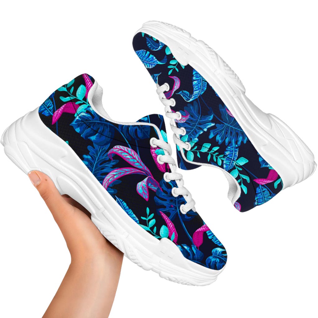 Turquoise Hawaii Tropical Pattern Print White Chunky Shoes
