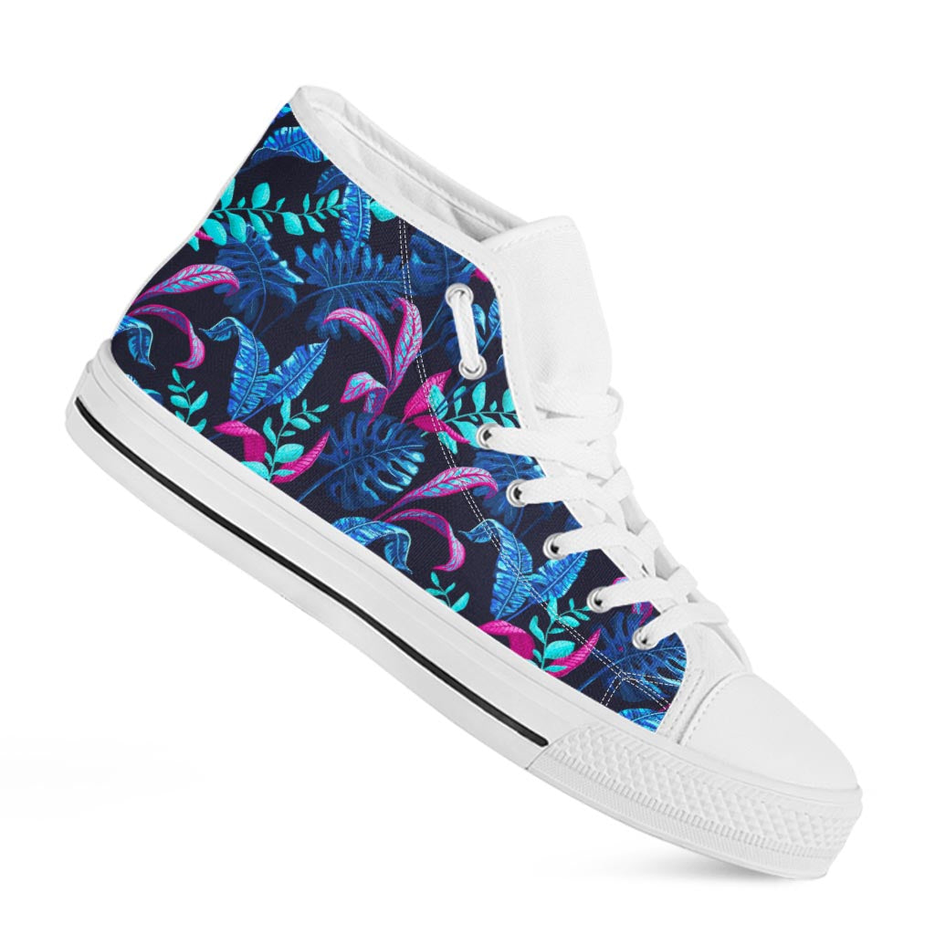 Turquoise Hawaii Tropical Pattern Print White High Top Sneakers