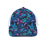 Turquoise Hawaii Tropical Pattern Print White Mesh Trucker Cap