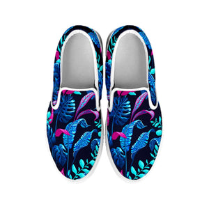 Turquoise Hawaii Tropical Pattern Print White Slip On Sneakers