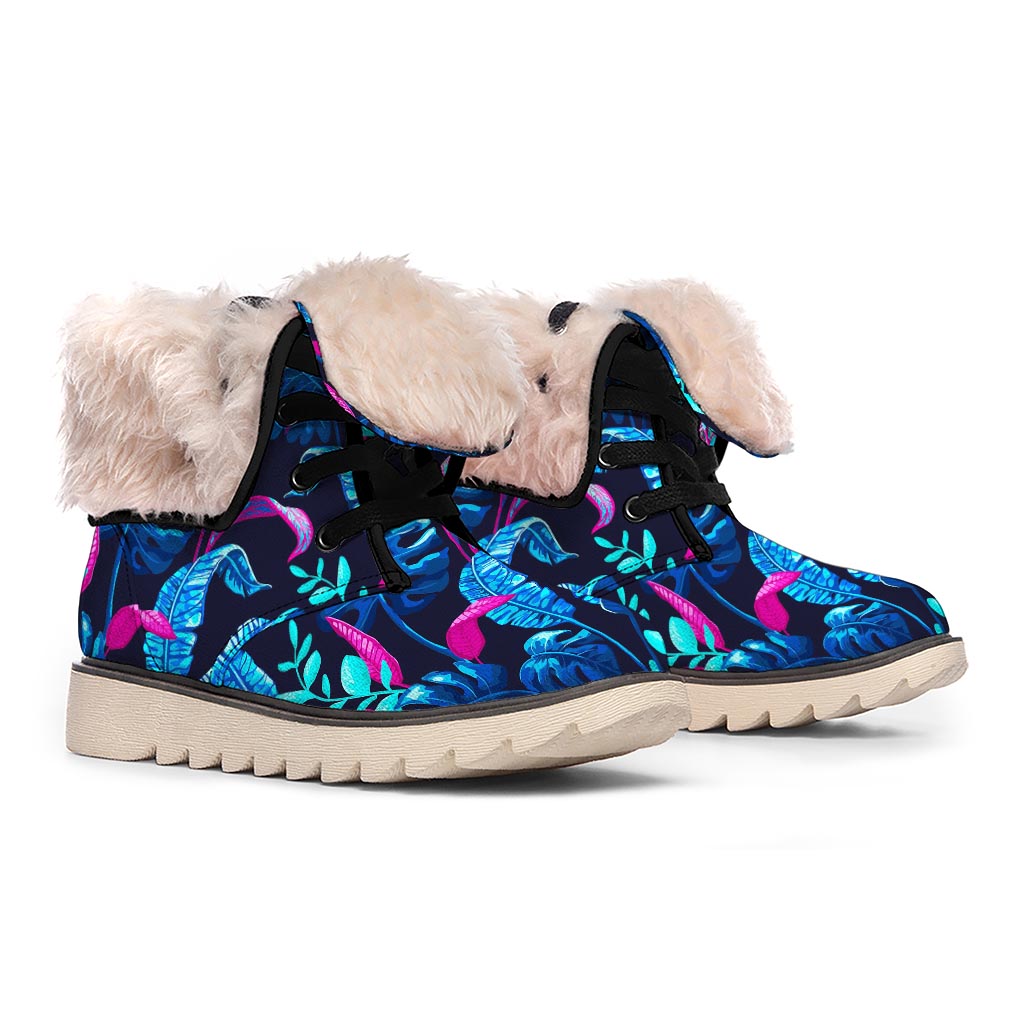 Turquoise Hawaii Tropical Pattern Print Winter Boots