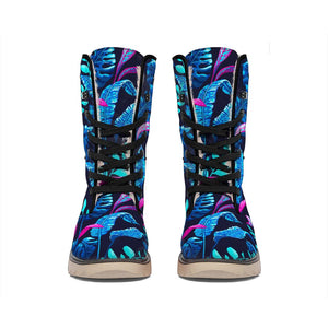 Turquoise Hawaii Tropical Pattern Print Winter Boots