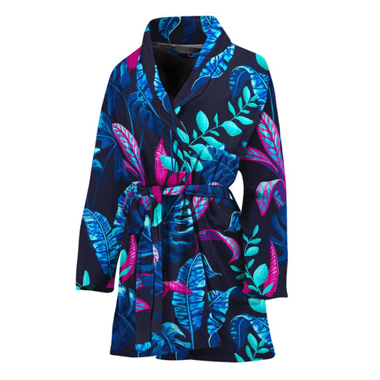 Turquoise Hawaii Tropical Pattern Print Women's Bathrobe
