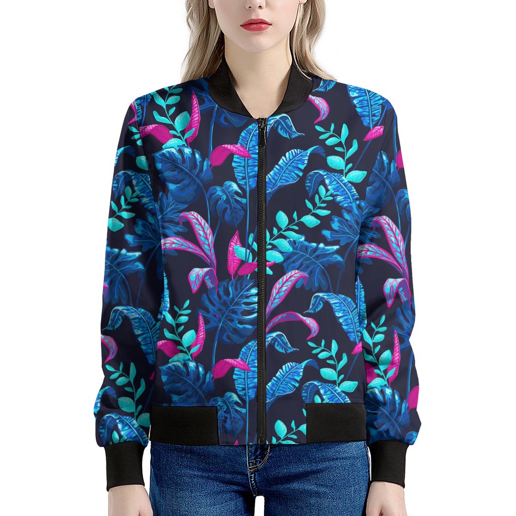 Turquoise Hawaii Tropical Pattern Print Women's Bomber Jacket