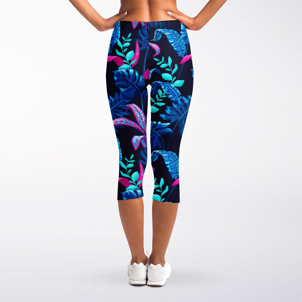 Turquoise Hawaii Tropical Pattern Print Women's Capri Leggings