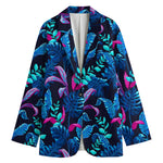 Turquoise Hawaii Tropical Pattern Print Women's Cotton Blazer