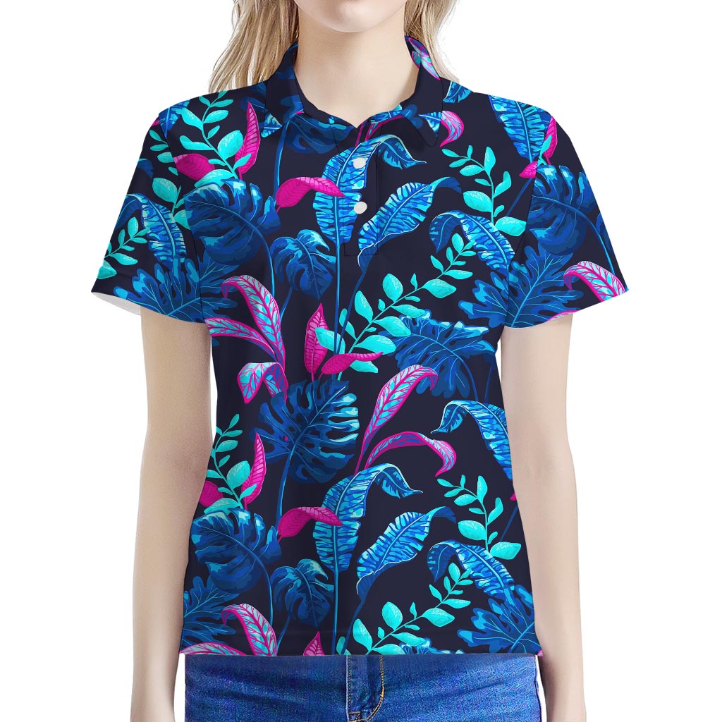 Turquoise Hawaii Tropical Pattern Print Women's Polo Shirt