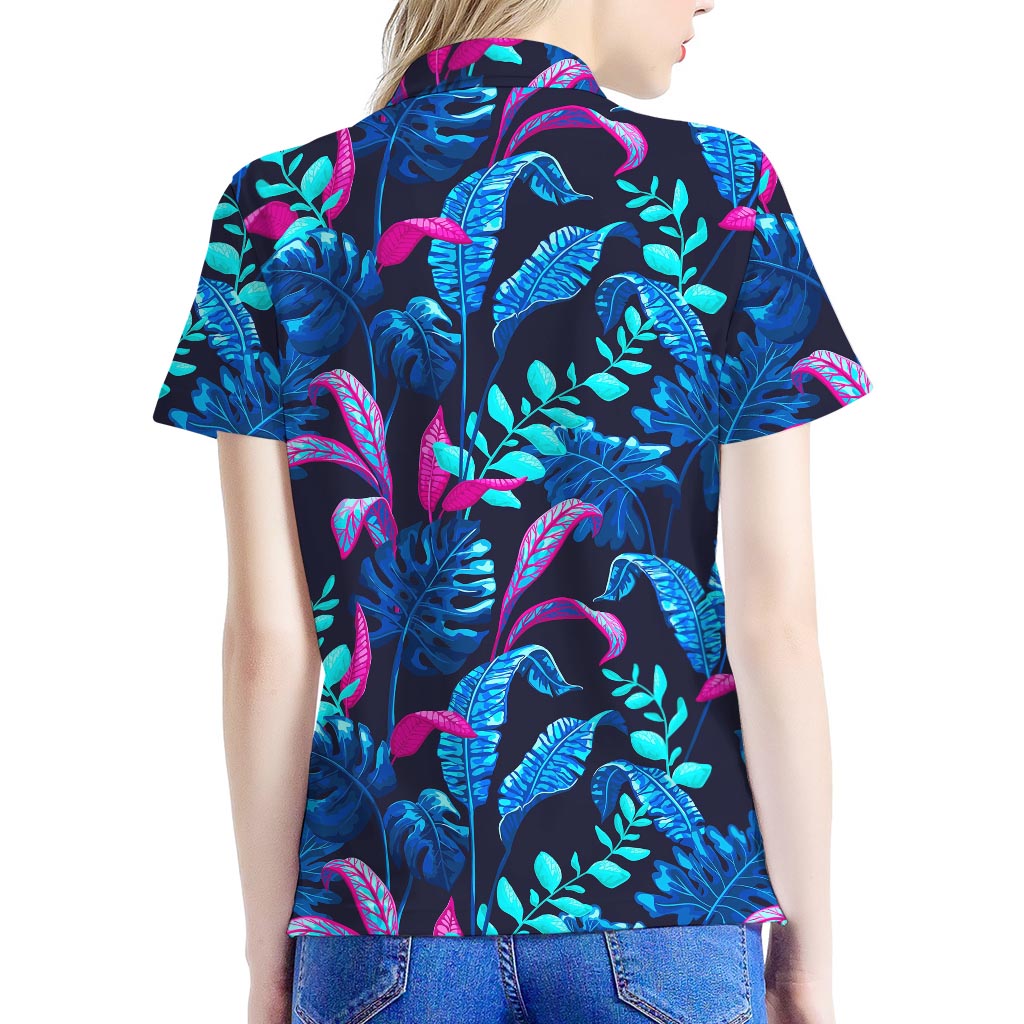 Turquoise Hawaii Tropical Pattern Print Women's Polo Shirt