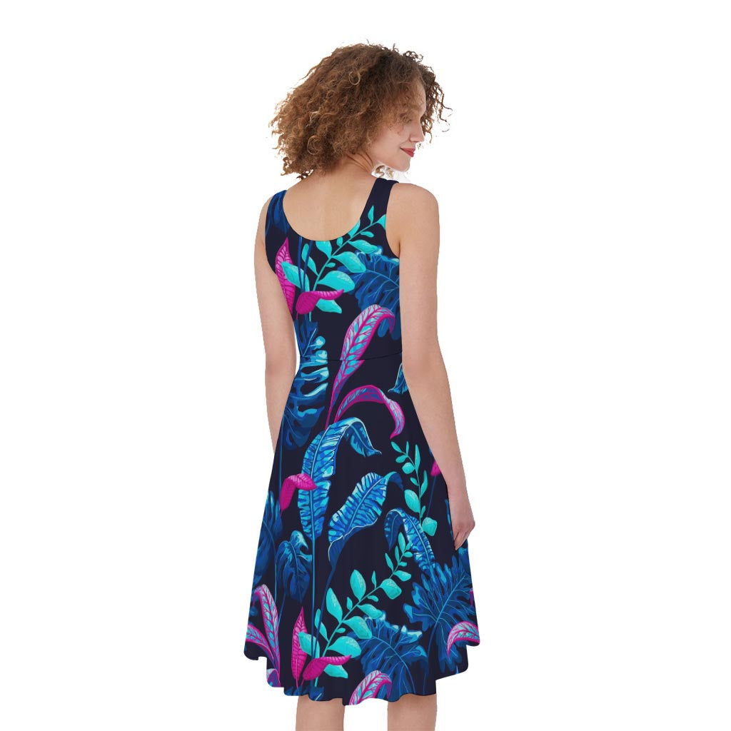 Turquoise Hawaii Tropical Pattern Print Women's Sleeveless Dress