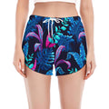 Turquoise Hawaii Tropical Pattern Print Women's Split Running Shorts