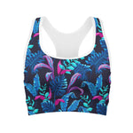 Turquoise Hawaii Tropical Pattern Print Women's Sports Bra
