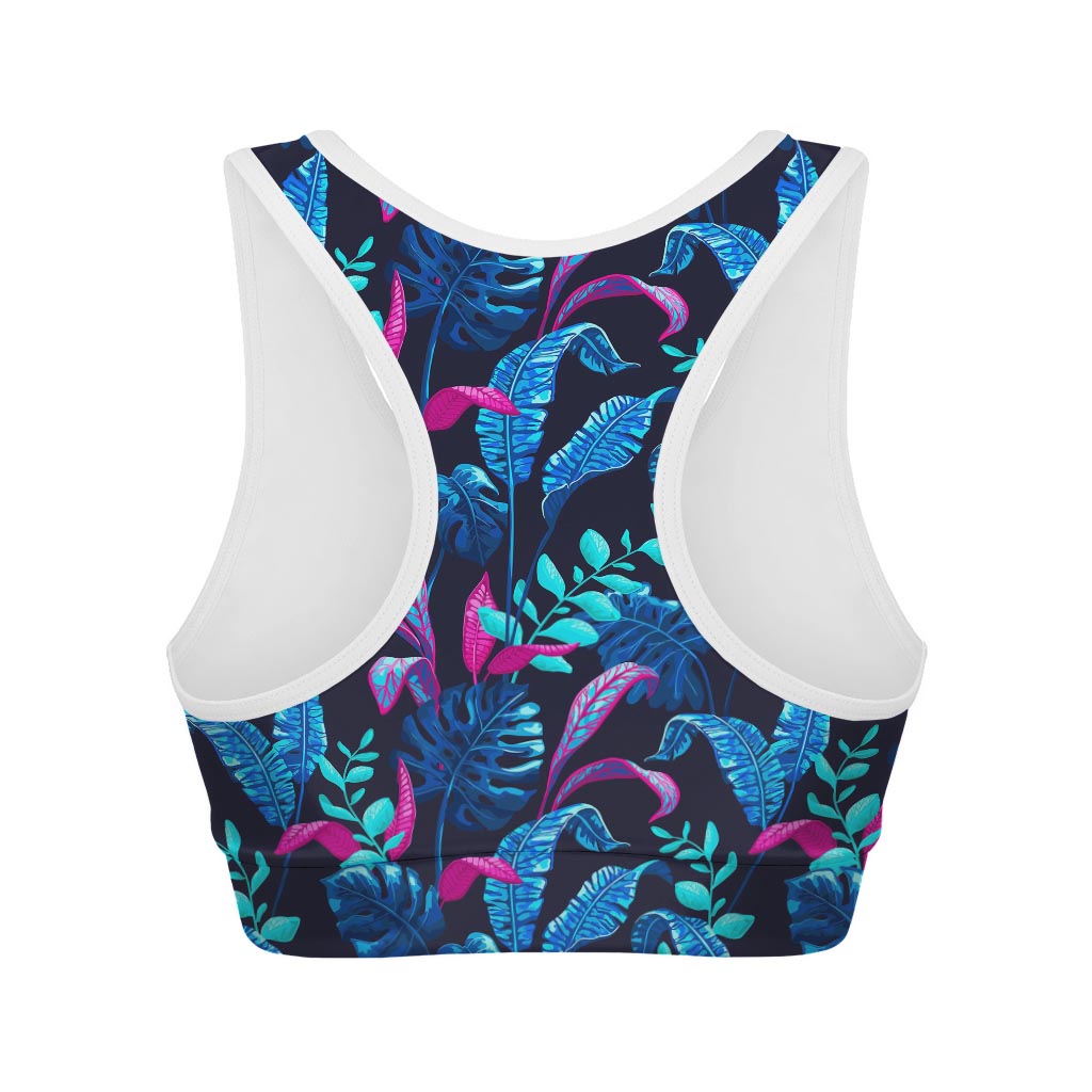 Turquoise Hawaii Tropical Pattern Print Women's Sports Bra