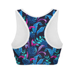 Turquoise Hawaii Tropical Pattern Print Women's Sports Bra