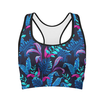 Turquoise Hawaii Tropical Pattern Print Women's Sports Bra