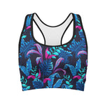Turquoise Hawaii Tropical Pattern Print Women's Sports Bra