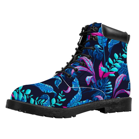 Turquoise Hawaii Tropical Pattern Print Work Boots