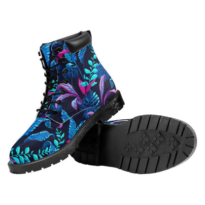 Turquoise Hawaii Tropical Pattern Print Work Boots