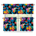 Turquoise Hawaiian Fruits Pattern Print 3 Piece Kitchen Curtains