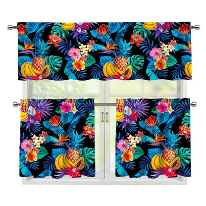 Turquoise Hawaiian Fruits Pattern Print 3 Piece Kitchen Curtains