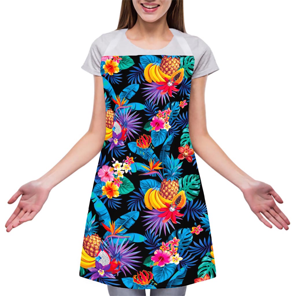 Turquoise Hawaiian Fruits Pattern Print Adjustable Apron