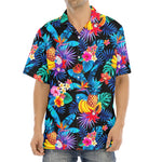 Turquoise Hawaiian Fruits Pattern Print Aloha Shirt