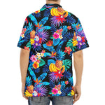 Turquoise Hawaiian Fruits Pattern Print Aloha Shirt